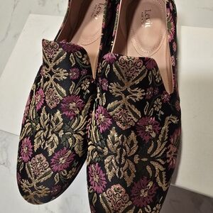 Lewit Black and Gold Floral Loafers